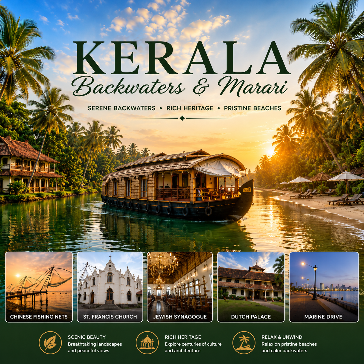 Kerala Backwaters & Marari Beach Escape – 4 Days of Serenity